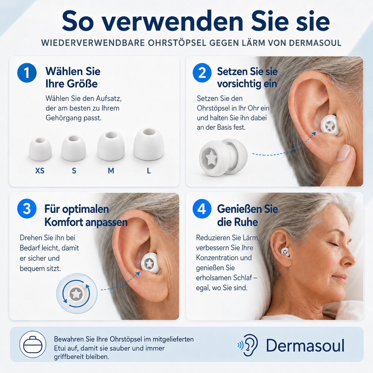 Dermasoul® QuietPods™ – Anti-Lärm-Ohrstöpsel 23 dB | Schlaf, Konzentration & Reisen | 1 kaufen = 1 gratis